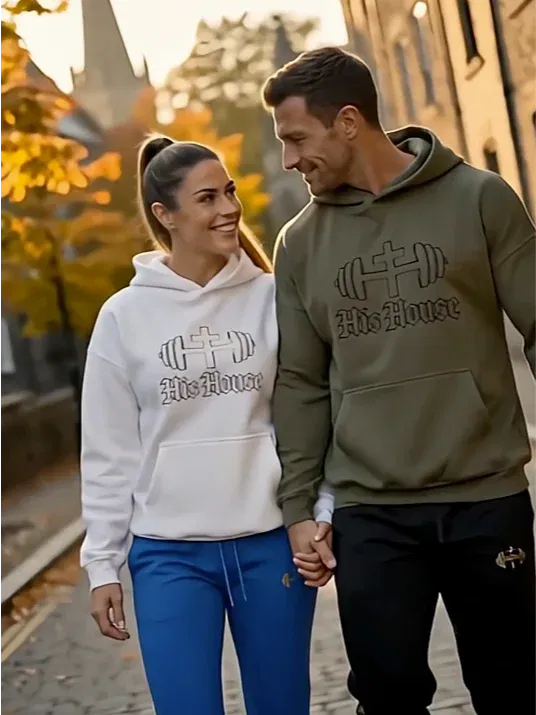 Couple wearing coordinated His House apparel outdoors